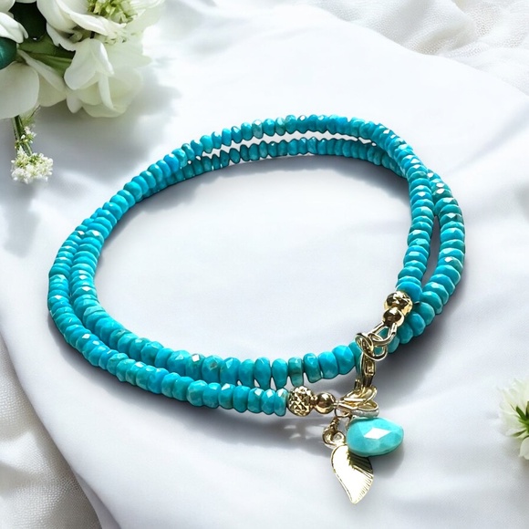 Handmade Natural Arizona Turquoise Necklace in Solid 14k Yellow Gold - Picture 11 of 11